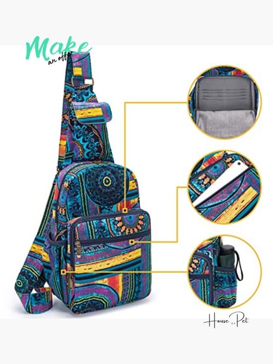 Canvas Bohemian Crossbody Backpack Sling Bag with Multiple Compartments main image 4